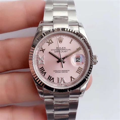 pink face silver rolex